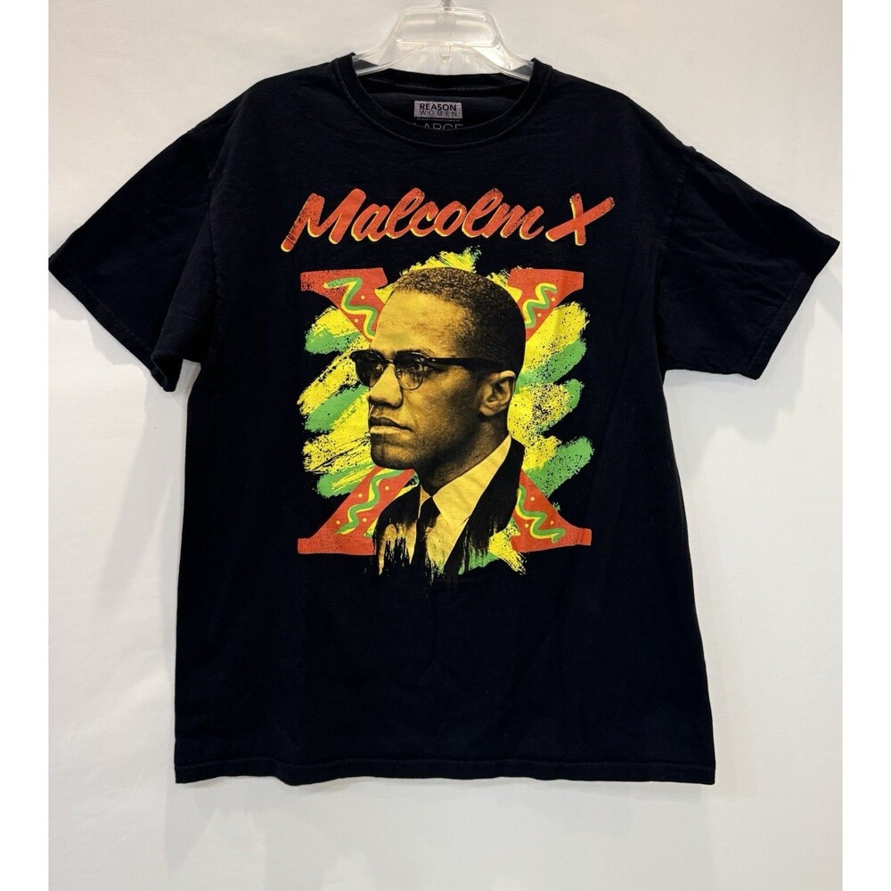 Reason Womens Malcolm X T-Shirt Size L Tee Black Graphic Print Short Sleeve Crew